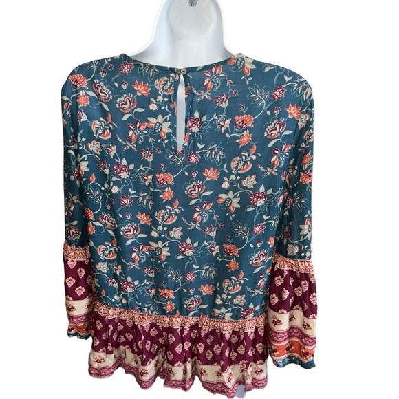 Women's Beach Lunch Lounge 3/4 Sleeve Blue/Purple Floral Blouse - XS - Picture 2 of 11